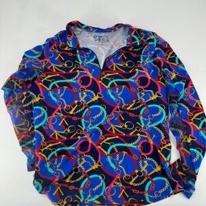 IBKUL Women's Long Sleeve Golf Shirt UPF 50+ Cool Feel Equestrian Print Size L